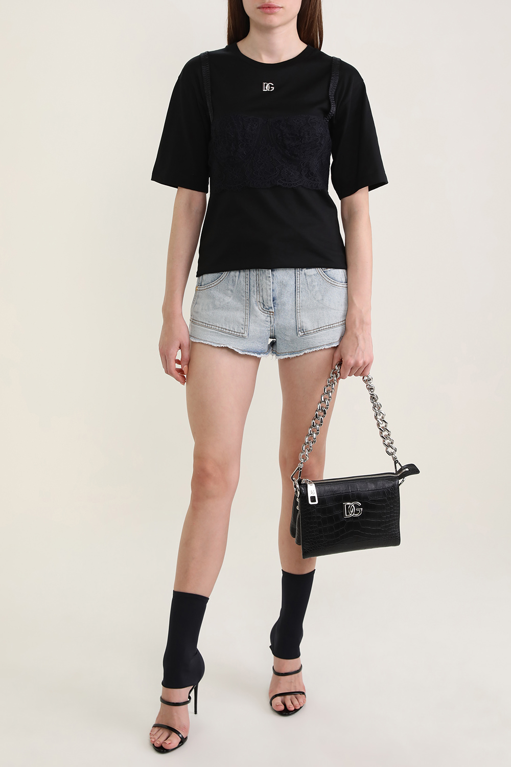 חולצת טי אוברסייז עם טופ ברלט תחרה